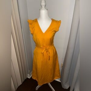 LOFT Orange Flutter Sleeve Midi Dress